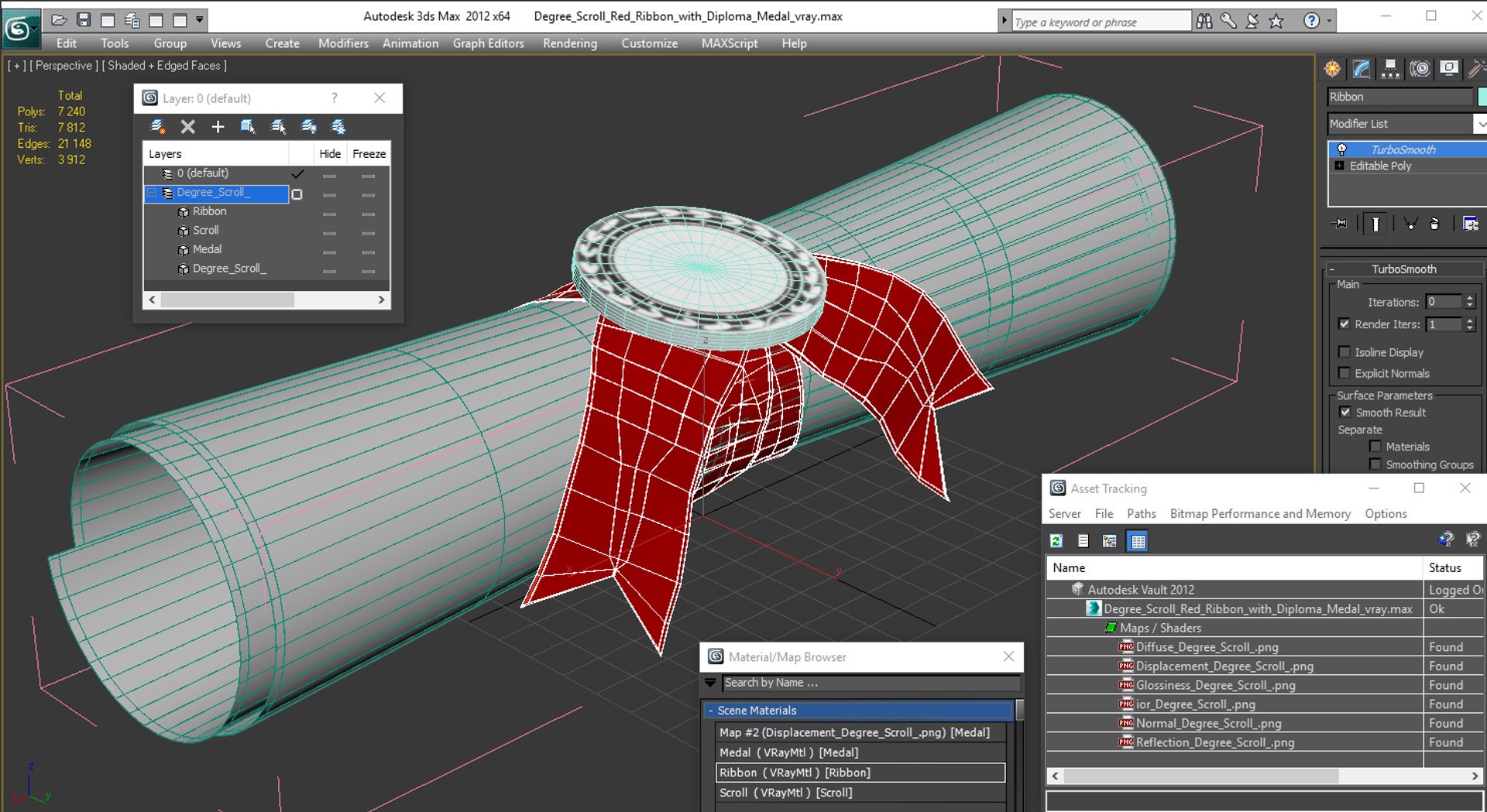 3D Model Degree Scroll Red Ribbon - TurboSquid 1342297