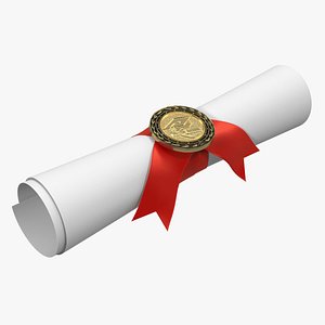 3D model degree scroll red ribbon