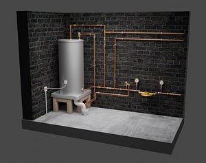hot water cylinder plumbing 3D model