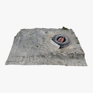 Gravel Ground Tire 01 - 3D photogrammetry model scan of sand and a old rubber truck tire model
