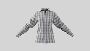 Female Shirt 01 Black And White Fannel Checkered model