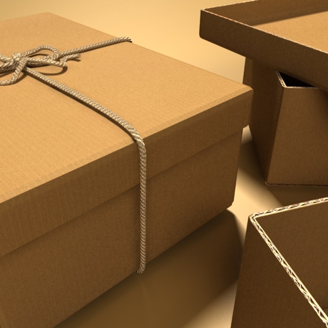 photorealistic cardboard box rope 3d max