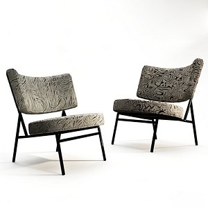 3D Modern Lounge Chair Upholstered Fabric Metal Frame 3D Model model