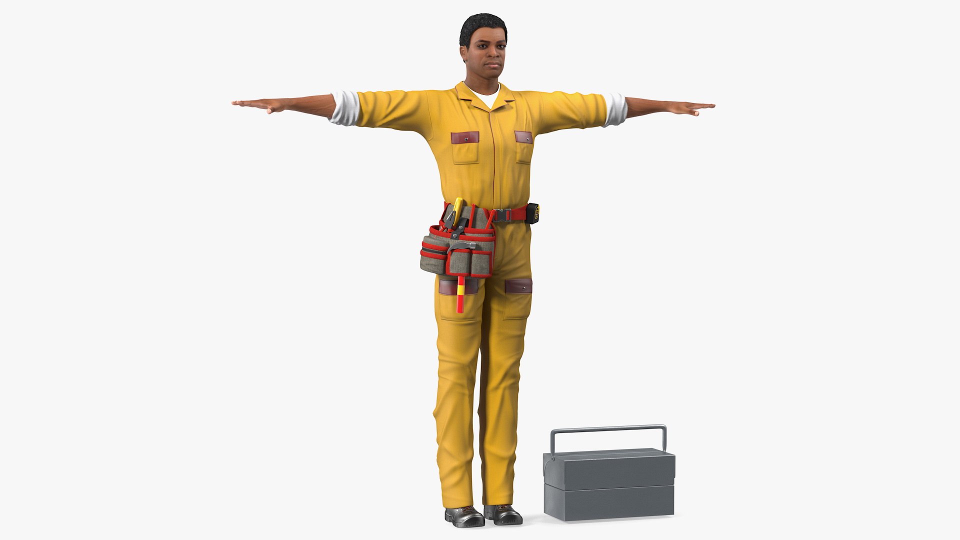 Light Skin Black Locksmith T Pose 3D model preview