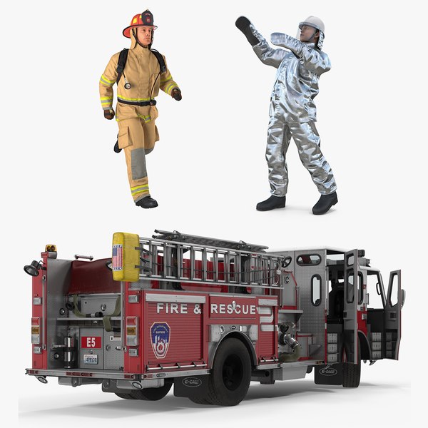 rigged pumper truck firefighters 3D