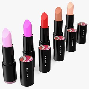 3D model Round Lipsticks 5 Color Open Set