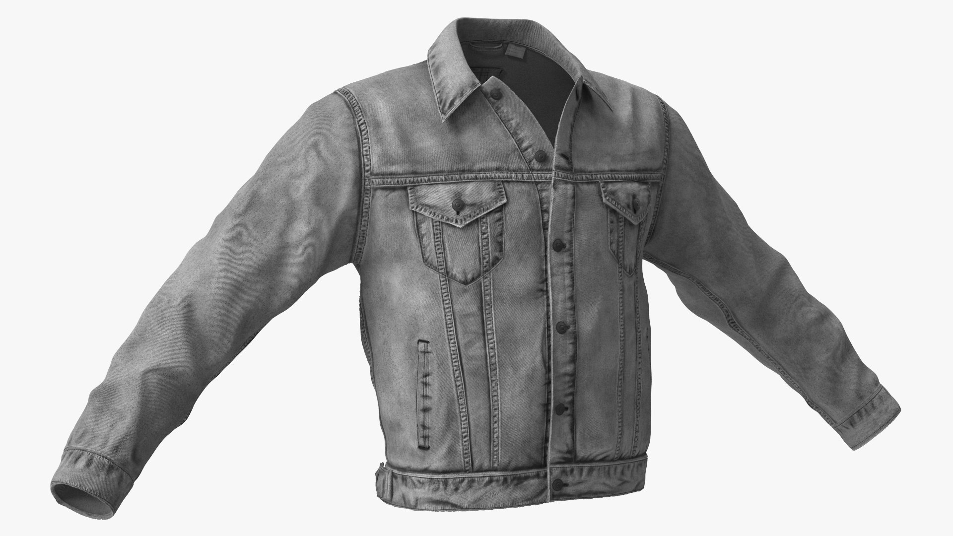 Jeans Jacket for Men Buttoned-up Grey 3D model preview