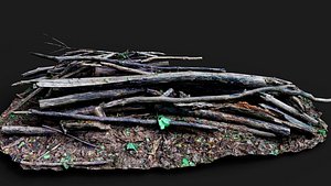 branches pile dry wood debris PBR photogrammetry model