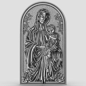 3D Virgin Mary With Jesus Bas Relief And Pendant 3D print model