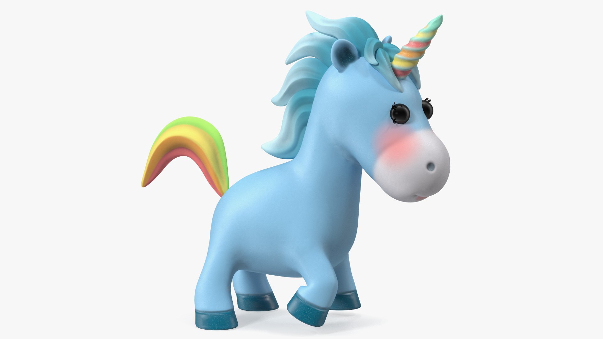 Blue Cartoon Unicorn Rigged 3D model preview