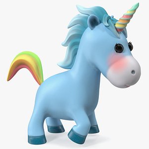 3D Blue Cartoon Unicorn Rigged model
