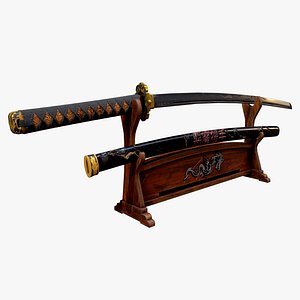 modelo 3d Espada Katana Japonesa - Temática de flores de Sakura