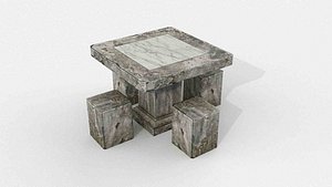 Stone Garden Table and Stools Set 8 3D model