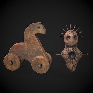 3D Medieval Horse Toy and Creepy Doll