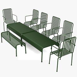 Hay Palissade Striped Outdoor Furniture Set Green 3D