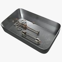 Medical Tool Tray with Syringe Vintage