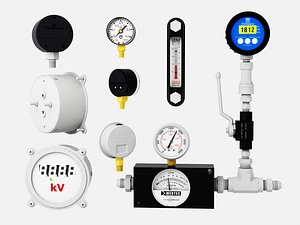3D Industrial Measurement Gauges And Hydraulic Control Set model