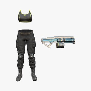 3D Futuristic Combat Outfit Set Boots Pants Gun Top model