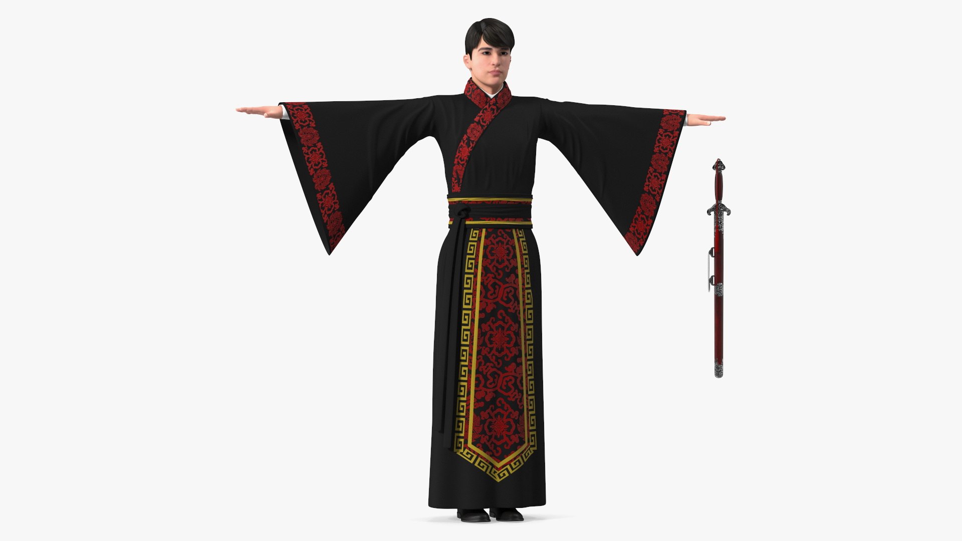 Chinese Young Man Traditional Style T-pose 3D model preview