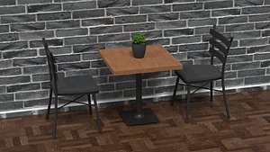 cafe table and chairs 3D model