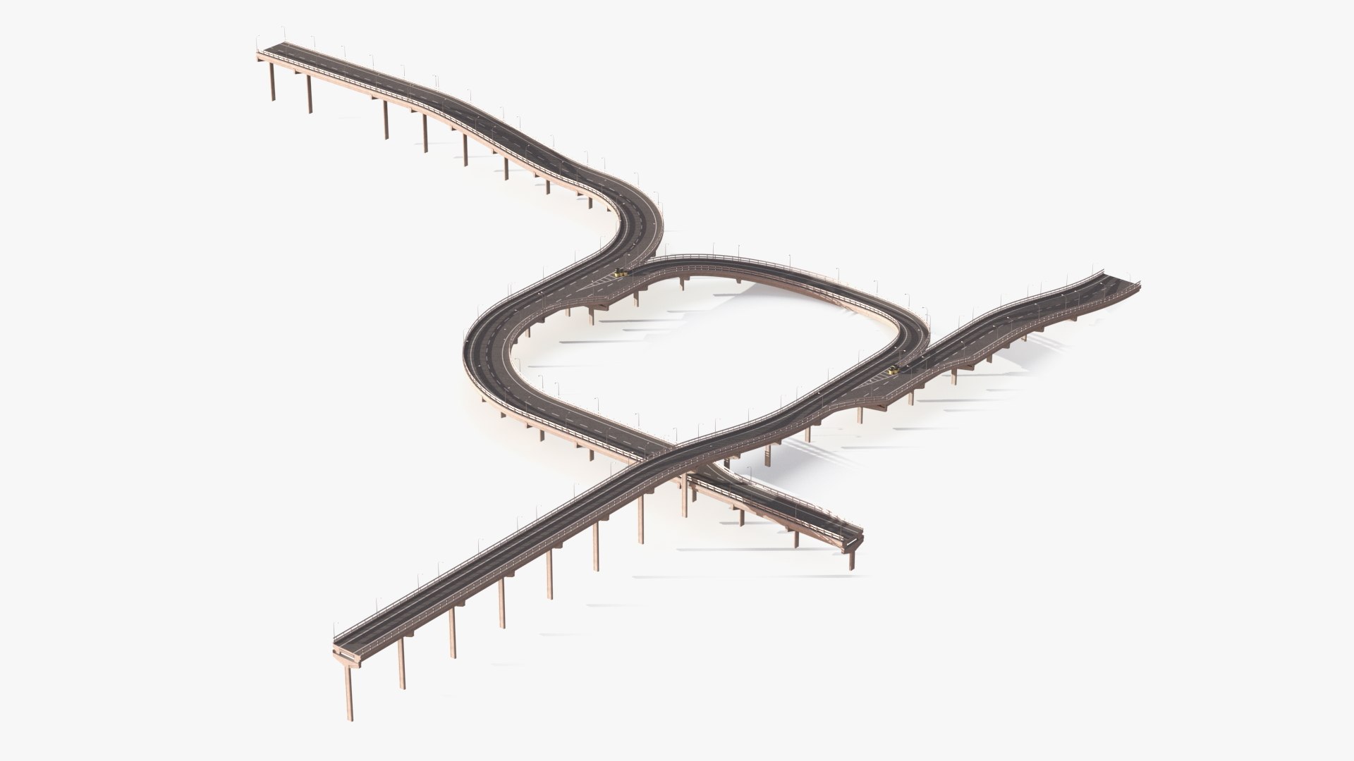 Connectable Highway Road Elements Multi Level Interchange 3D model preview
