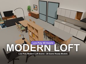 Low Poly Modern Loft Scene - 28 Game Ready Models