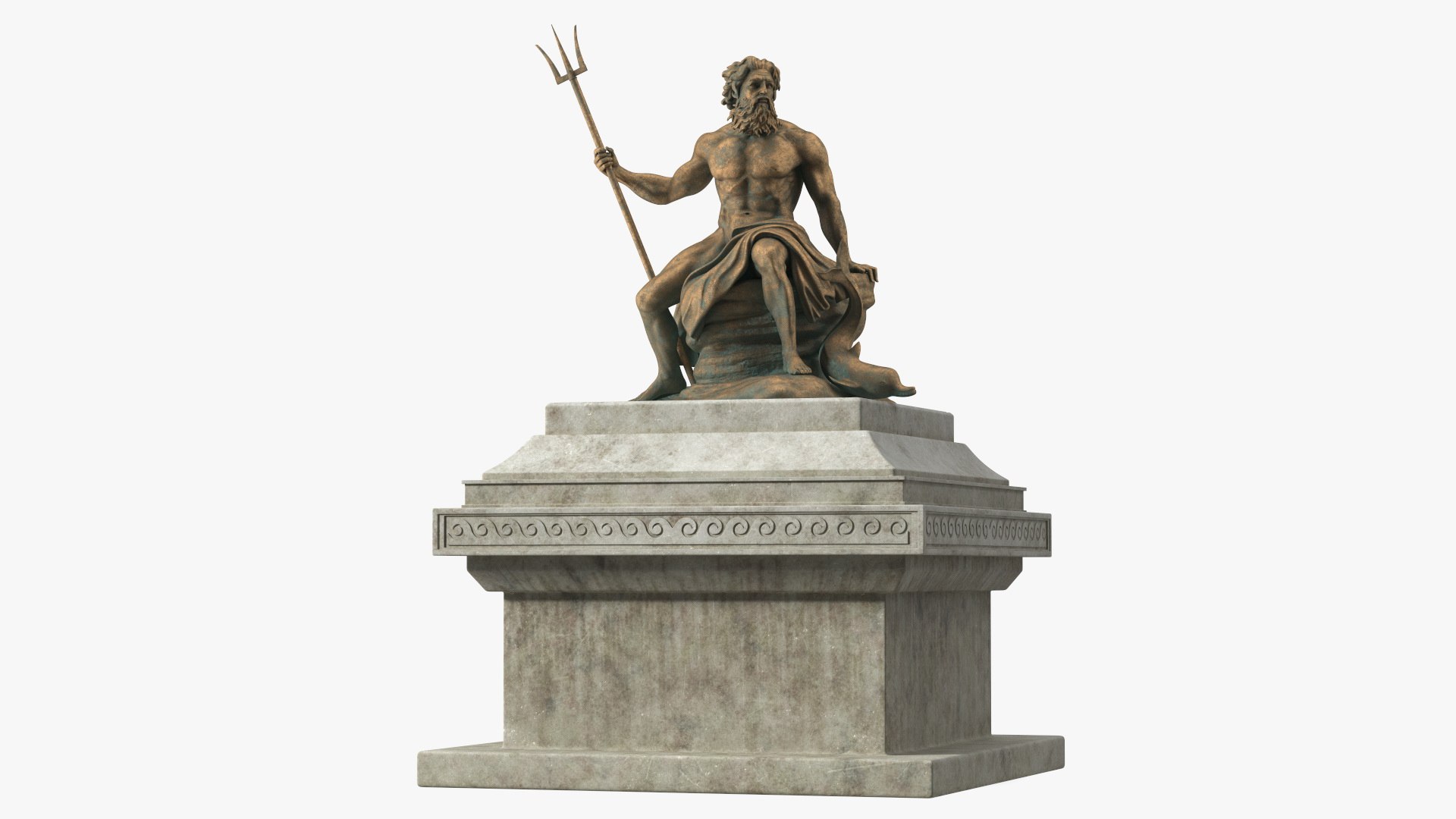 Poseidon Bronze Statue with Pedestal 3D model preview