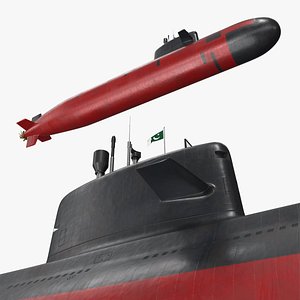 3D Type 039A Submersible With Pakistan Flag Rigged for Cinema 4D model