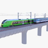 Stadler Flirt and Siemens Vectrain on bridge