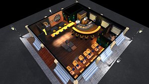 Coffee Shop 3D Model Game Ready PBR Textured Lightmapped