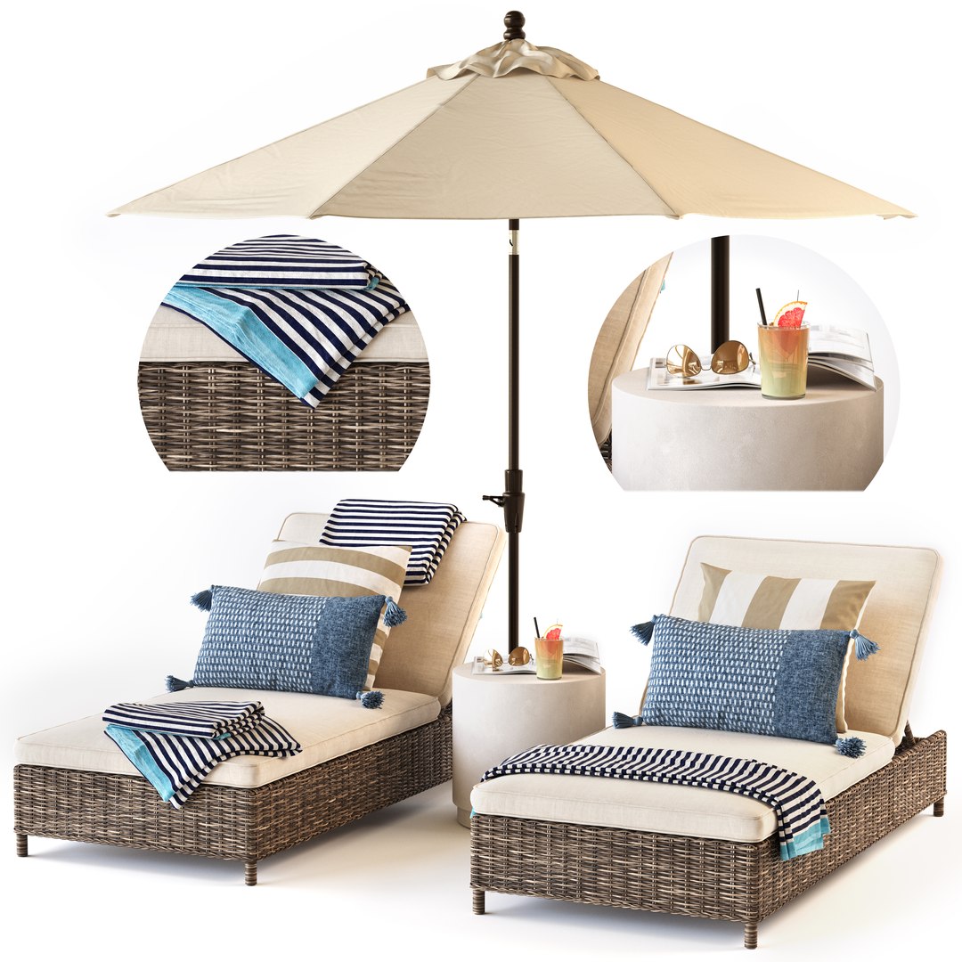 3D Torrey Chaise Lounge Pottery Barn TurboSquid 2073233