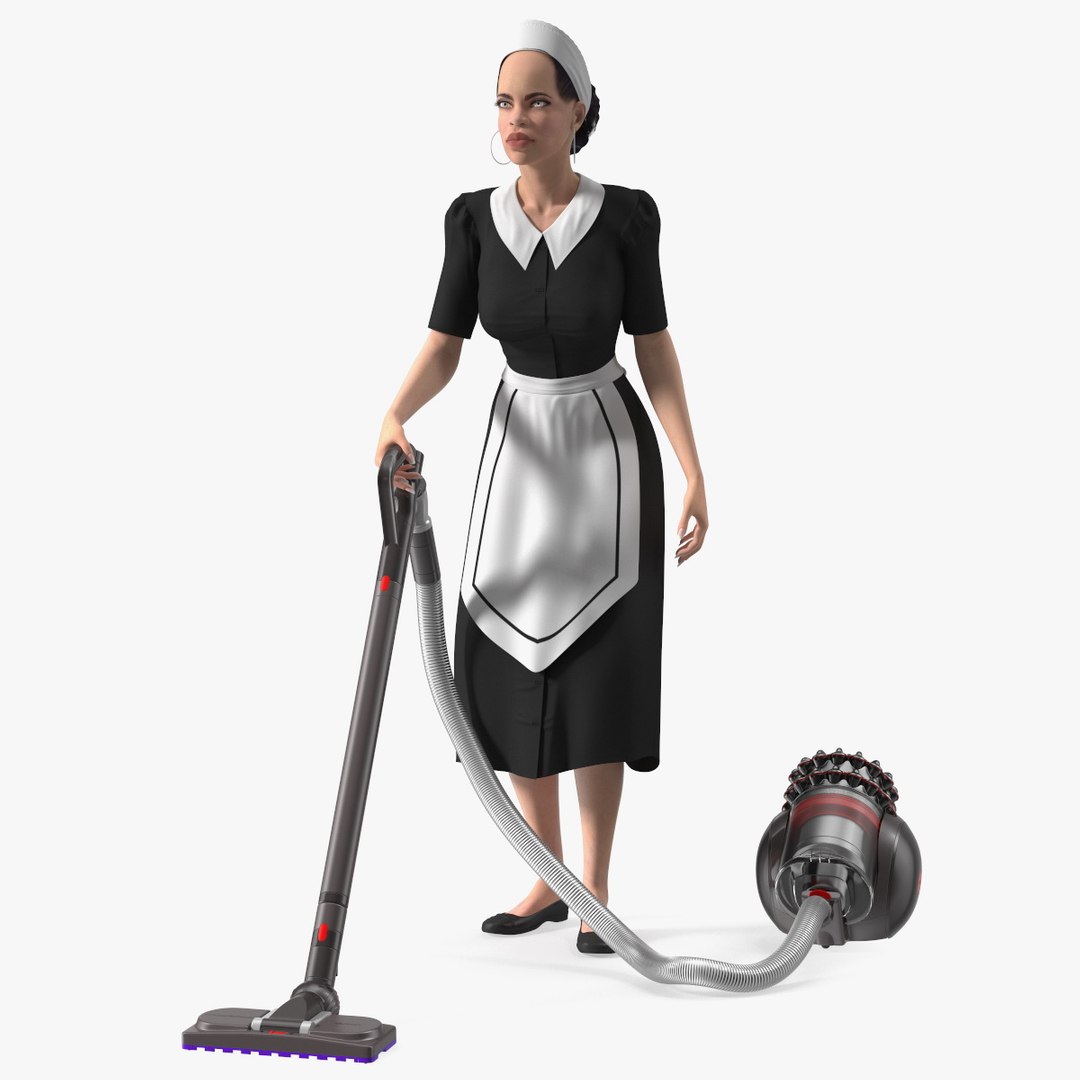 Light Skin Black Maid with Dyson Big Ball Vacuum Cleaner 3D model preview