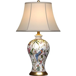 Chinese Flower and Birds Ceramic Nightstand Asian Table Lamp 3D model 3D