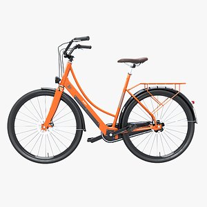 Realistic 3D Model of Orange Dutch City Electric Bicycle PBR Textured 3D model