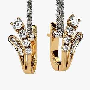 Diamonds Line Fashion Gold Earrings 3D