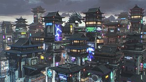 3D Scifi Future Chinese Cyberpunk Building Vol 1 model