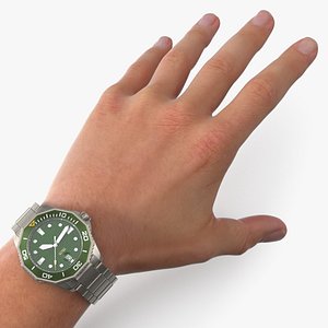 3D Diver Wristwatch Worn on Male Arm Green