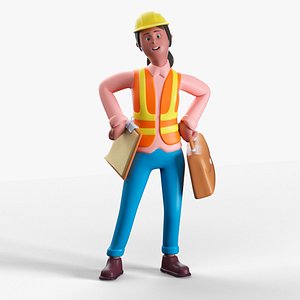 Cartoon Woman Engineer - Rigged 3D model