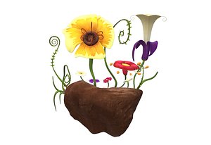 flower garden diorama 3D