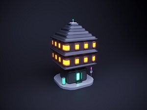 Cute cartoon sci-fi futuristic privat house Low Poly variation 3