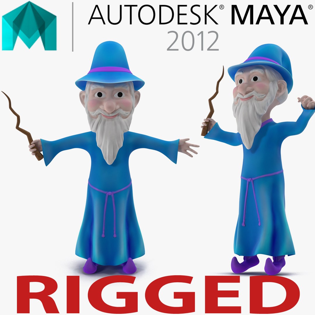 Cartoon Wizard Rigged for Maya 3D model preview