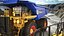 Autocarro da miniera pesante, blu e giallo, attrezzato