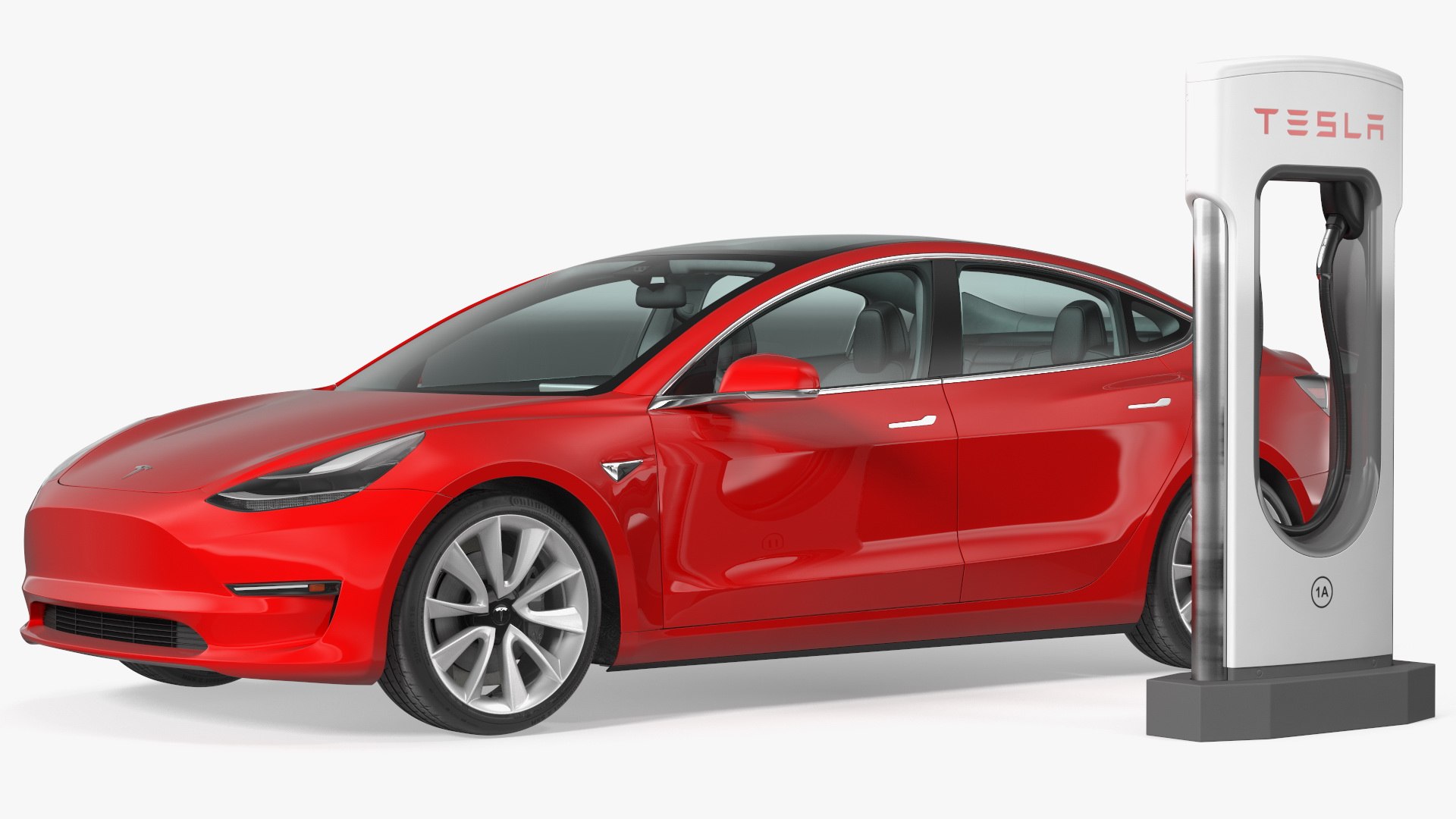 Electric Charging Station and Tesla Model 3 3D model preview