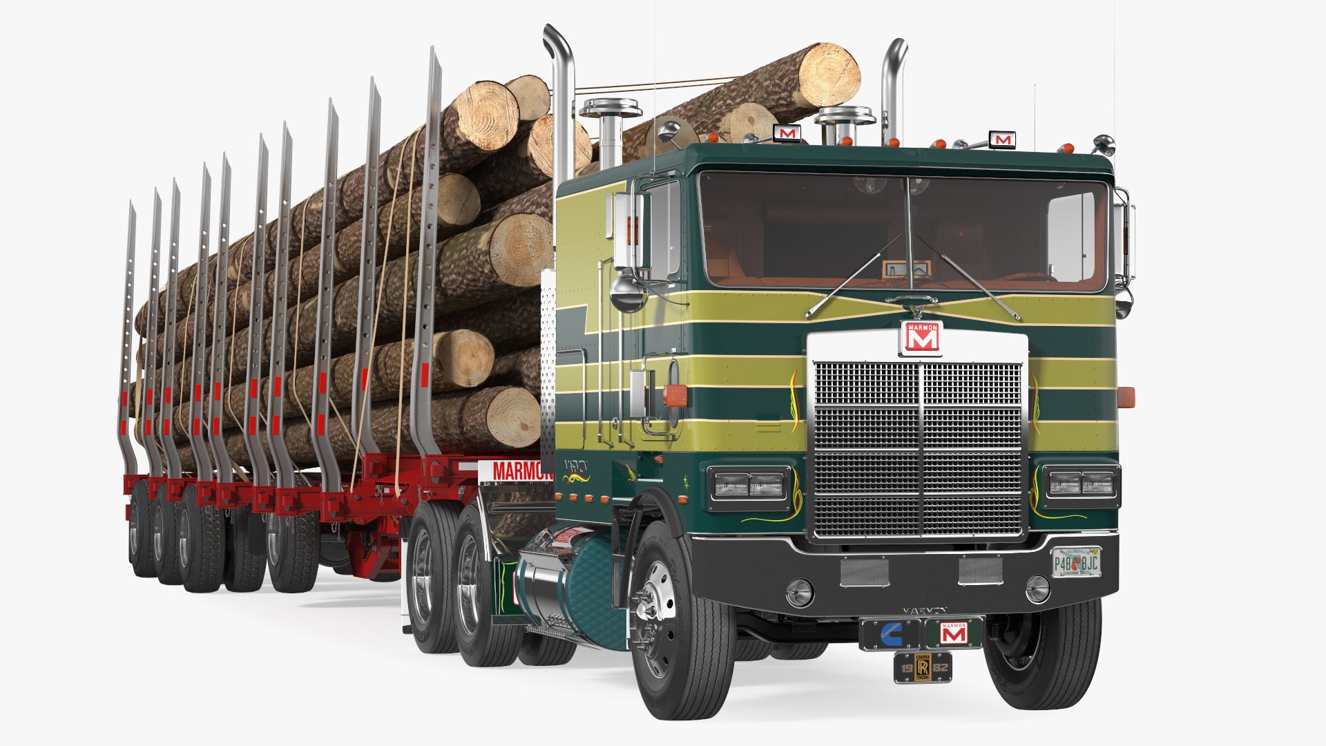 Marmon Truck With Logging Trailer Rigged 3D model preview