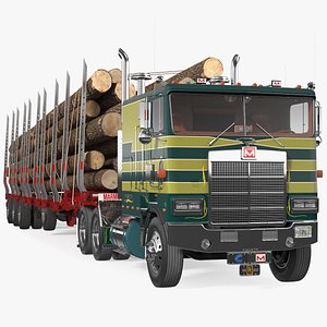 Marmon Truck With Logging Trailer Rigged 3D model