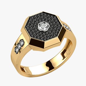 3D Pave Setting Mens Signet Gold Ring