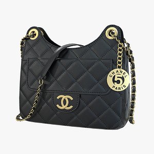 Chanel Hobo Bag Black Leather 3D