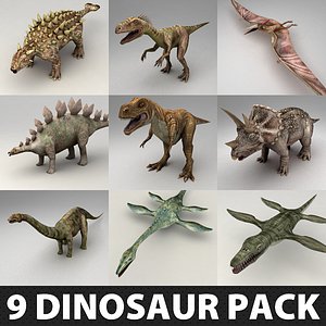 9 Lowpoly Dinosaur Rigged Models Pack