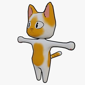 3D ORANGE CUTE CAT TEXTURIZED AND ANIMATED