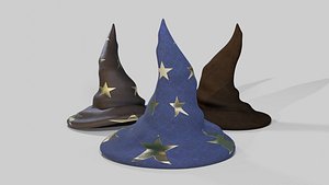 3 wizards and witch hats with different pbr textures